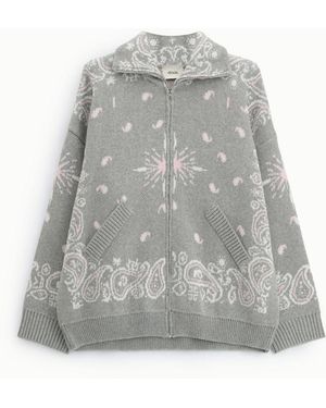 Dixie Cardigan Jacquard Zippé À Col Polo Avec Poches - Gris