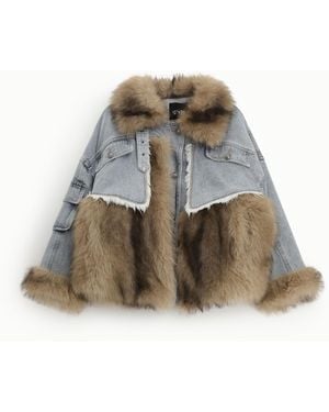 Dixie Giacca Denim Con Inserti Pelliccia E Tasche Frontali - Multicolore