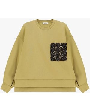 Dixie Sweat-Shirt Col Rond Avec Poche Décorée - Jaune