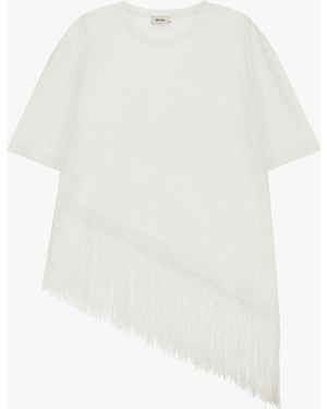 Dixie T-Shirt À Manches Courtes Avec Franges Asymétriques - Blanc