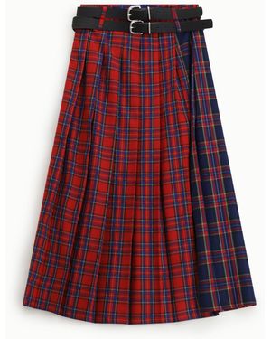 Dixie Jupe Longue Plissée Motif Tartan Avec Ceinture - Rouge