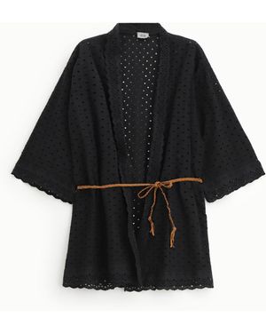 Dixie Cappotto Corto Traforato Con Cintura - Nero