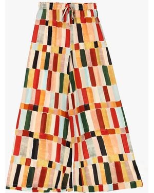 Dixie Pantaloni Palazzo Stampa Geometrica Vita Elasticizzata - Bianco