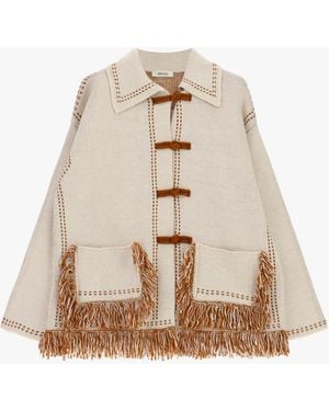 Dixie Cardigan Con Frange E Chiusura A Alamari - Neutro