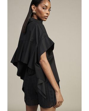 Dixie Chemise Cropped À Col Classique Manches Amples - Noir