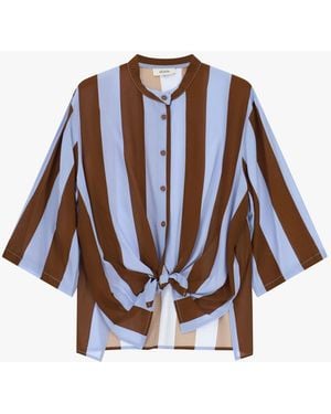 Dixie Chemise À Rayures Avec Nœud Devant Et Manches 3/4 - Bleu