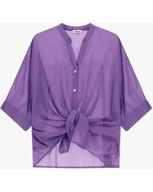 Dixie Chemise Courte À Nœud Devant Manches Larges - Violet