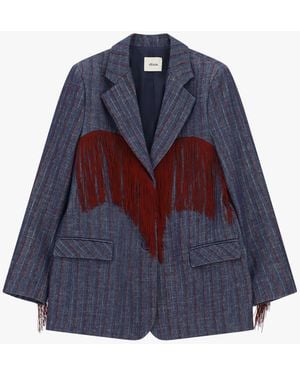 Dixie Blazer Rayé Avec Franges Et Boutonnage - Bleu