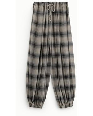 Dixie Pantaloni Palazzo Fantasia Check Elastico Fondo - Grigio