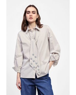 Dixie Camicia Con Righe E Cravatta Decorata - Bianco