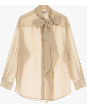 Dixie Camicia Effetto Satin Con Fiocco E Bottoni - Neutro