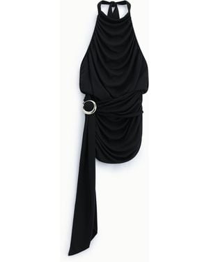Dixie Abito Corto Drappeggiato Con Scollo Halter E Anello - Nero