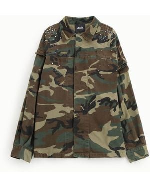 Dixie Giubbotto Stampa Camouflage Con Bottoni E Borchie - Verde