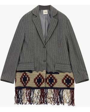 Dixie Blazer Rayé Avec Empiècement Crochet À Franges - Gris