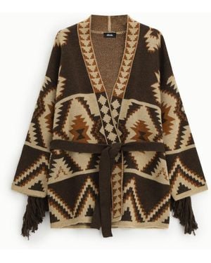 Dixie Cardigan A Stampa Geometrica Con Cintura E Frange - Multicolore