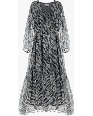 Dixie Robe Longue Imprimé Animalier Avec Ceinture - Gris