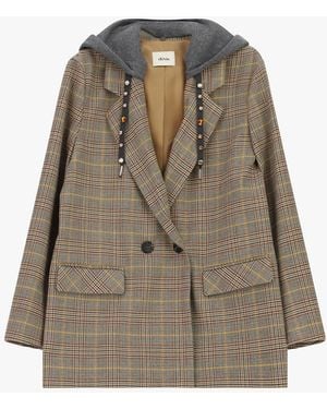 Dixie Blazer Doppiopetto Con Cappuccio E Motivo A Quadri - Neutro