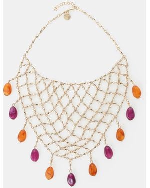Dixie Collier En Maille Filet À Pendentifs Ovales Bicolores - Blanc