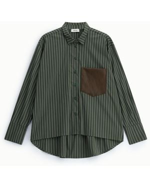 Dixie Camicia A Righe Con Tasca Applicata A Contrasto - Verde