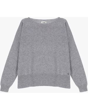 Dixie Maglione Girocollo Con Maniche Lunghe E Dettaglio Centrale - Grigio