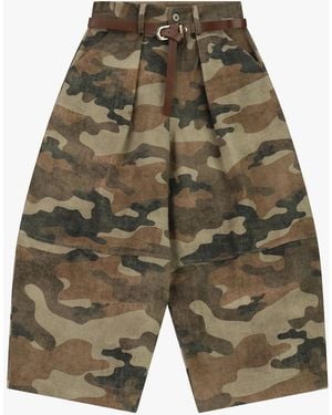 Dixie Pantaloni Palazzo Vita Alta Stampa Mimetica - Verde