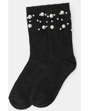 Dixie Chaussettes Côtelées Ornées De Perles - Noir