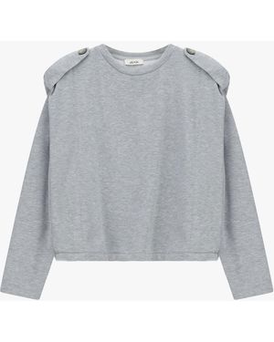 Dixie Sweat-Shirt Col Rond Boutons Épaules - Gris