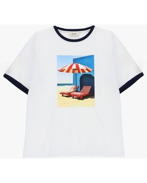 Dixie T-Shirt Girocollo Stampa Fotografica E Profili A Contrasto - Blu