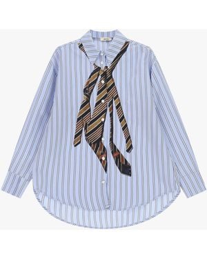 Dixie Chemise Rayée Avec Cravate Imprimée Et Manches Longues - Bleu
