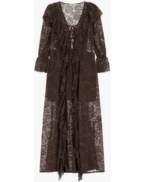 Dixie Robe Longue À Volants Et Motif - Marron