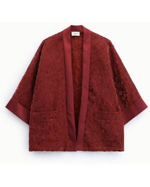 Dixie Blazer Jacquard Con Maniche Ampie E Bordo - Rosso
