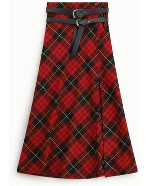 Dixie Jupe Longue À Motif Écossais Avec Double Ceinture - Rouge