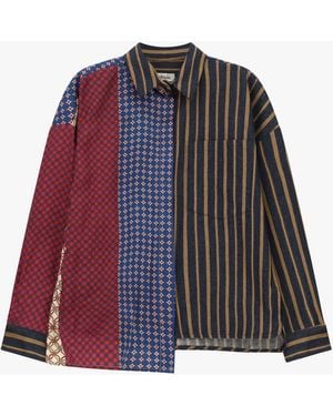 Dixie Camicia Stampa Combinata Con Collo Classico - Rosso