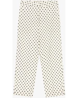 Dixie Pantaloni Cropped A Pois Vita Alta Tasche Laterali - Bianco