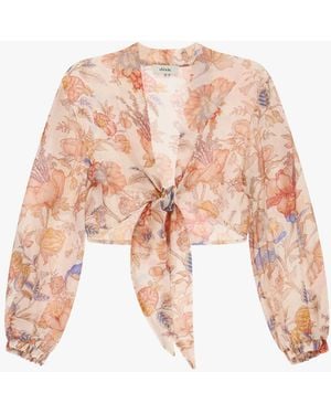 Dixie Blusa A Stampa Floreale Con Maniche Lunghe E Nodo Frontale - Rosa