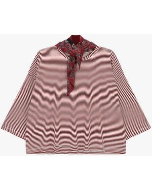 Dixie Top A Righe Con Scollo Rotondo E Maniche 3/4 - Rosso