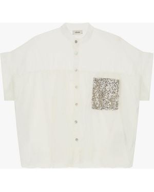 Dixie Camicia Ampia Con Tasca Paillettes E Colletto Alla Coreana - Bianco
