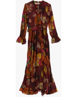 Dixie Robe Longue Fleurie À Manches Longues - Marron