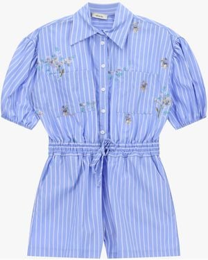 Dixie Combishort Rayée Manches Courtes Et Taille Réglable - Bleu