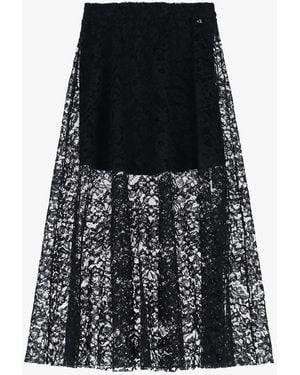 Dixie Jupe Longue Dentelle Transparente Taille Haute - Noir