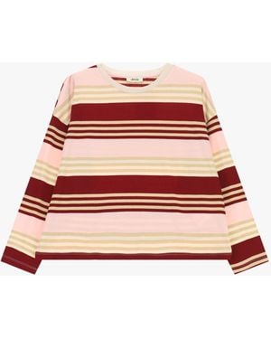 Dixie T-Shirt A Righe Girocollo Manica Lunga - Rosso