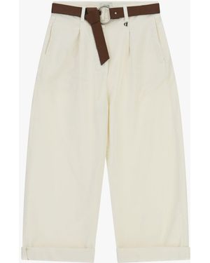 Dixie Trousers Ampi Cropped Con Cintura E Risvolto - Bianco