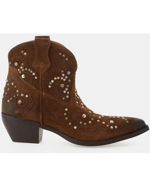 Dixie Bottes Campero En Cuir Brodées Et Cloutées - Marron