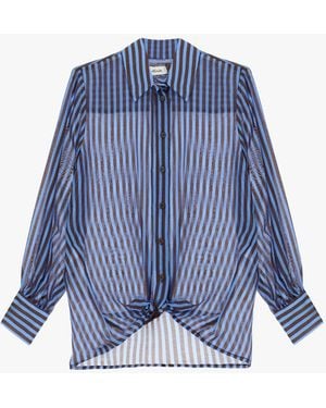 Dixie Camicia A Righe Con Nodo Frontale E Maniche Lunghe - Blu