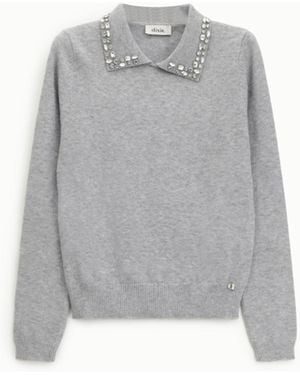 Dixie Maglione Girocollo Con Colletto Applicazioni Gioiello - Grigio