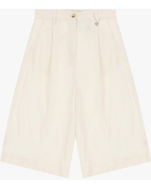 Dixie Bermuda Shorts Vita Alta Pinces Tasche Laterali - Bianco