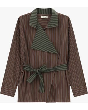 Dixie Camicia A Righe Con Cintura E Colletto Classico - Marrone
