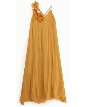 Dixie Vestito Lungo Con Spalline E Balza Decorativa - Giallo