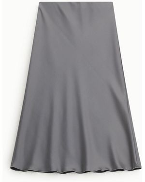Dixie Jupe Midi Évasée Unie Taille Mi-Haute - Gris