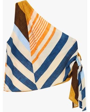 Dixie Top Asimmetrico A Righe Con Nodo Laterale - Blu